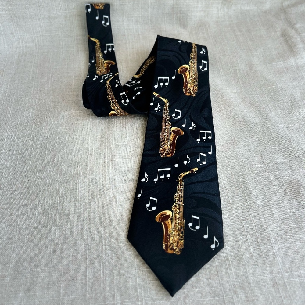 Steven Harris Handmade Saxophone Music Tie Black Jazz Novelty 60” - Picture 1 of 3